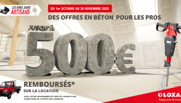 Offre béton pour les pros ! Jusqu'à 500€ remboursés sur vos achats d'Octobre et Novembre !