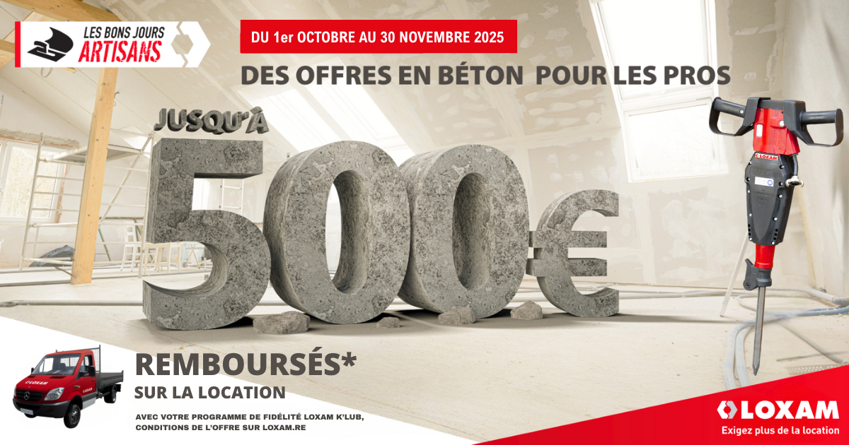 Offre béton pour les pros ! Jusqu'à 500€ remboursés sur vos achats d'Octobre et Novembre !